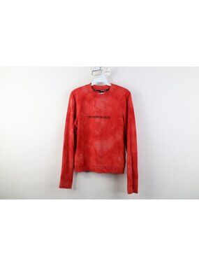 The North Face Womens Medium Spell Out Acid Wash French Terry Sweatshirt Red